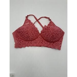 Maidenform Bralette Womens 38C Lace Longline Coral Pink Adjustable Straps Coral